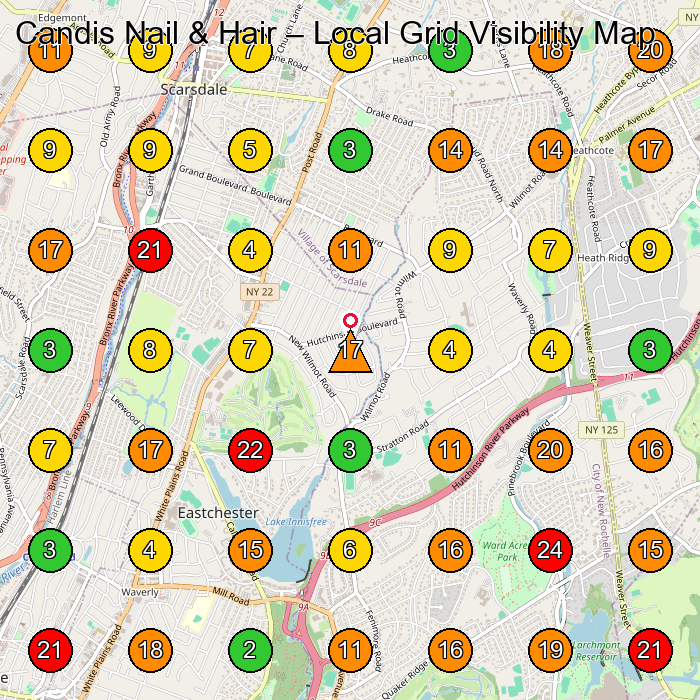 Candis Nail & Hair Nail Salon GeoGrid ranking map for Scarsdale NY